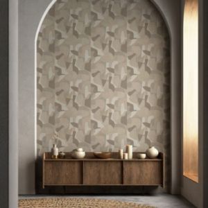 Papier peint vinyle intissé géométrique Abaca origine gris et beige L.1005 x l.53cm Lutèce