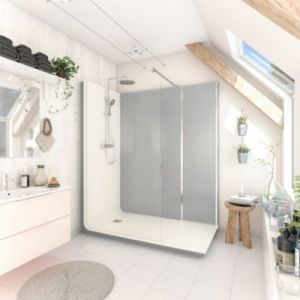 Cabine de douche &agrave; l&rsquo;italienne l.80 x L.170 x H.218 cm &ndash; effet ciment, receveur de plain-pied, Elmer Serenity