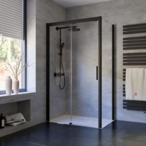 Porte de douche coulissante l.140 x H.200 cm ouverture gauche, profil&eacute; noir, Schulte Imp&eacute;riale 8
