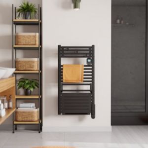 Sèche-serviettes électrique à inertie fluide Noirot Actibain noir 1750W + soufflerie 1000W