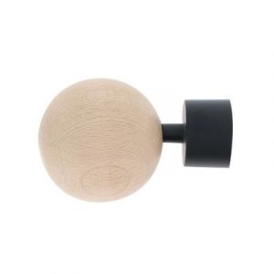 Embout boule pour barre &agrave; rideau bois de h&ecirc;tre, noir mat &Oslash;28mm Mobois