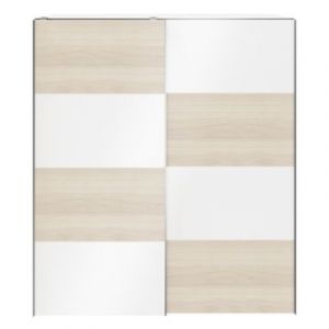 Armoire penderie portes coulissantes blanches mates et effet chêne GoodHome Atomia H. 225 x L. 200 x P. 63,5 cm