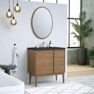 Ensemble meuble sous vasque placage bois Kabayan + plan vasque céramique noir Nira l.80 cm