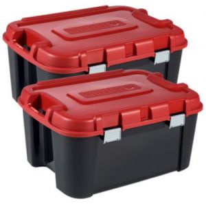 Lot de 2 coffres de rangement en plastique noir et rouge Curver Totem 140 L