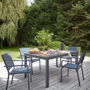 Table de jardin extensible Baradal en aluminium et verre coloris noir L.160/240 x l.150 x H.75 cm