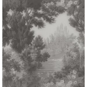 Papier peint panoramique vinyle intissé Villa Rosalie Lutece mat et satiné paysage, foret gris, noir l.1400 x l.53 cm