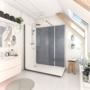 Cabine de douche &agrave; l&rsquo;italienne l.80 x L.170 x H.218 cm &ndash; effet b&eacute;ton, receveur de plain-pied, Elmer Serenity