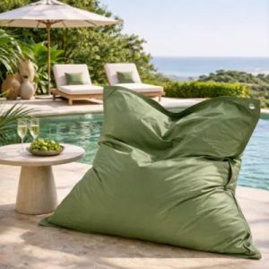 Maxi coussin d&eacute;perlant int&eacute;rieur / ext&eacute;rieur uni vert 140 x 120 cm
