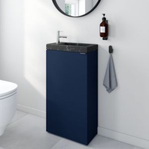 Meuble lave-mains bleu nuit mat l.44 cm Imandra + plan vasque effet marbre noir, GoodHome