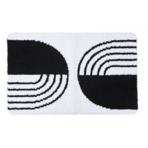 Tapis de salle de bains antid&eacute;rapant tuft&eacute; l.50 x L.80 cm noir et blanc en polyester, Levasseur Dolly