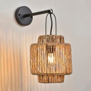 Applique m&eacute;tal et jacinthe naturel Cancun E27 15W IP44 L.20 x l.30 x H.23 x P.30 cm