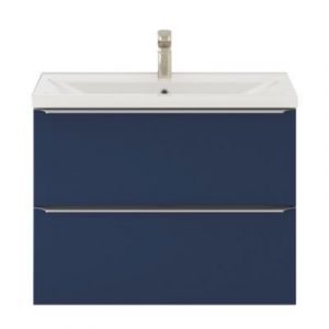 Meuble vasque suspendu faible profondeur bleu nuit mat l.80 cm Imandra + plan vasque blanc céramique Nira, GoodHome