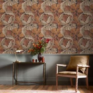 Papier peint intissé Ancanthus burnt imprimé feuillage orange L.1000 x l.52cm William Morris