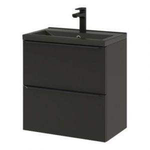 Meuble vasque suspendu faible profondeur noir mat l.60 cm Imandra + plan vasque noir céramique Nira, GoodHome