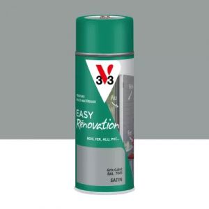 Bombe de peinture ext&eacute;rieure bois, fer, plastique gris galet RAL 7045 satin V33 Easy R&eacute;novation 400 ml