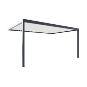Pergola bioclimatique adoss&eacute;e l.5,11x H.2,5 x P.3,5m gris et blanc motoris&eacute;e aluminium Alumin'home Salto + led int&eacute;gr&eacute;es