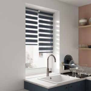 Store enrouleur jour / nuit sans per&ccedil;age Elin 2 bleu l.40 x H.140cm Goodhome