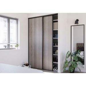 Porte de placard coulissante effet chêne grisé profil noir GoodHome Arius H. 248,5 x L. 92.2 cm + amortisseurs