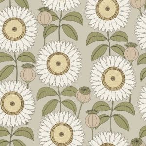 Papier peint vinyle intiss&eacute; Cuisines & Bains Lutece mat et satin&eacute; tournesol, fleurs beige ros&eacute;, taupe l.1005 x l.53 cm
