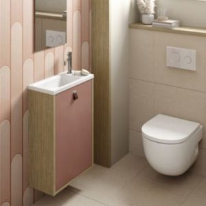 Meuble lave mains suspendu tarracotta mat + plan vasque l.46 x H.69 x P.23 cm, ouverture à gauche, Decotec Havana