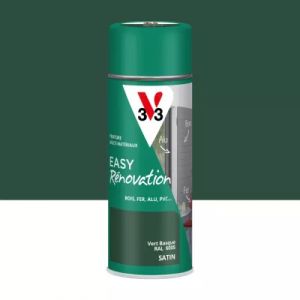 Bombe de peinture ext&eacute;rieure bois, fer, plastique vert basque RAL 6005 satin V33 Easy R&eacute;novation 400 ml