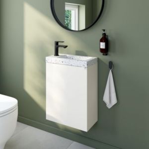 Meuble vasque suspendu blanc mat l.44 cm Imandra + plan vasque terrazzo, GoodHome