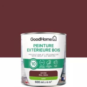 Peinture bois ext&eacute;rieur rouge sendai RAL 3004 satin GoodHome 0.5 L