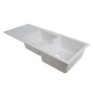 Évier en composite de quartz blanc 2 bacs à encastrer Galvani
