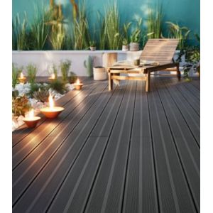 Lame de terrasse composite anthracite Neva Klikstrom L. 220 cm x l. 14,5 cm