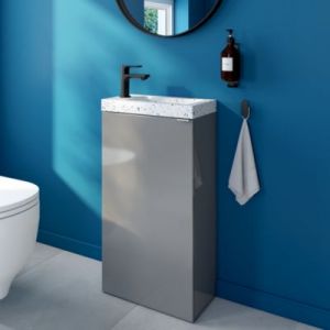 Meuble lave-mains à poser gris brillant l.44 cm Imandra + plan vasque terrazzo, GoodHome
