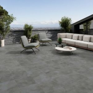 Carrelage sol ext&eacute;rieur en gr&egrave;s c&eacute;rame &eacute;maill&eacute; effet b&eacute;ton anthracite l.45 x L.45 x &eacute;p.0.85 cm Rohe