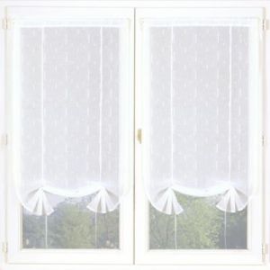 Paire de voilage tamisant étamine passe-tringle rubans relevables blanc L.200 x l.90cm Dylrev