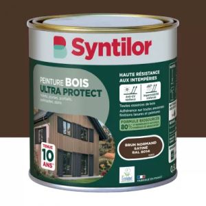 Peinture bois ext&eacute;rieur marron brun normand RAL 8014 satin Syntilor Ultra Protect 0.5 L