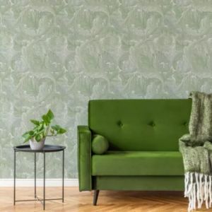 Papier peint vinyle intiss&eacute; feuillage vert L.1000 x l.52 cm William Morris Acanthus