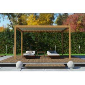 Pergola bioclimatique autoportante manuelle Salto Alumin'home aluminium aspect bois - 3 x 4 m
