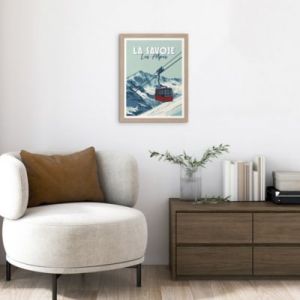 Image encadrée Savoie télécabine bleu, blanc l.30 x H.40cm Dada Art