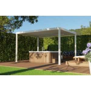 Pergola bioclimatique autoportante motoris&eacute;e Salto Alumin'home aluminium blanc - 3 x 4 m avec LED int&eacute;gr&eacute;s