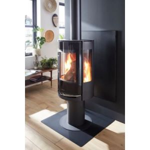 Po&ecirc;le &agrave; bois en acier Aduro 9.3 LUX noir 6kW 140m&sup2;