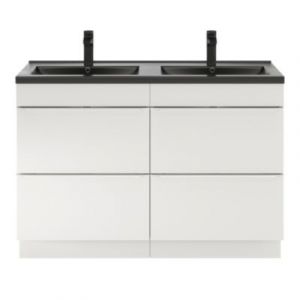 Meuble vasque à poser blanc brillant l.120 cm Imandra + plan vasque noir céramique Nira, GoodHome