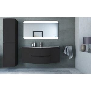 Meuble sous vasque graphite Vague 138 cm + complément gauche et droit + plan vasque en verre