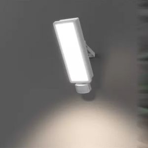 Projecteur mural LED ext&eacute;rieur blanc 50 W 6250 lm avec d&eacute;tecteur PIR IP65, GoodHome Davern