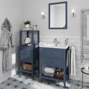 Meuble sous vasque à poser 2 tiroirs 1 niche bleu mat l.60 cm Perma + plan vasque Lana, GoodHome