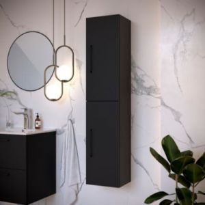Colonne de salle de bains suspendue noir mat l.30 x H.140 x P.27 cm 2 portes, Noctis