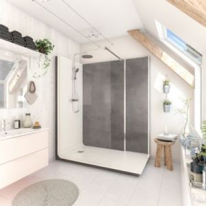 Cabine de douche &agrave; l&rsquo;italienne l.80 x L.170 x H.218 cm &ndash; effet pierre charbon, receveur de plain-pied, Elmer Serenity