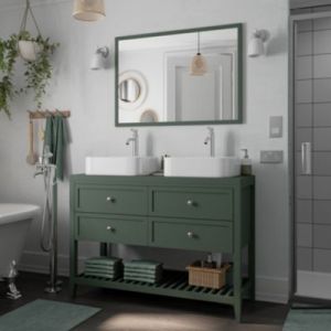 Meuble sous vasque &agrave; poser l.120 cm vert + plan de toilette, GoodHome Perma