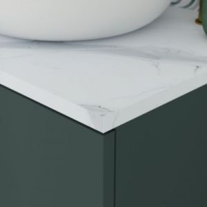 Meuble sous vasque &agrave; poser l.120 cm vert + plan de toilette effet marbre blanc Cad&eacute;lia, GoodHome Perma