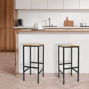 Tabouret bois H&eacute;v&eacute;a et m&eacute;tal noir Carrat l.30 x H.75 x P.35 cm vendu par 2