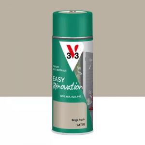 Bombe de peinture ext&eacute;rieure bois, fer, plastique beige argile satin V33 Easy R&eacute;novation 400 ml