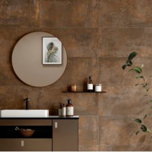 Carrelage sol et mur intérieur en grès cérame émaillé effet béton marron cuivré satin L.61 x l.31cm x ép.8mm, Malt