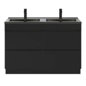 Meuble vasque &agrave; poser noir mat l.120 cm Imandra + plan vasque noir c&eacute;ramique Nira, GoodHome